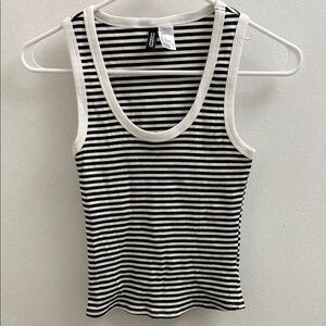 H&M Black and White Striped Women's Tank Top S